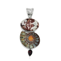 Colgante de joyería de plata esterlina 925 con amonita, granate y jaspe - £27.85 GBP