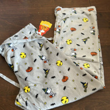 Peanuts womens Halloween Snoopy Pumpkin  Print Plush Pajama Pants New Sz L Bats - £22.74 GBP
