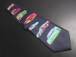 A Rogers Neck Tie Race Cars II Blue Background Cars in Greens Reds Yello... - $10.99