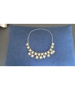 Vintage pendant necklace women metal w/crystal inlays and silver plated ... - $11.88