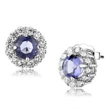 LO4674 - Rhodium Brass Earrings with Synthetic Synthetic Glass in Tanzanite - $374.50 MXN