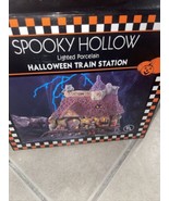 1996 Spooky Hollow Halloween Train Station Village Lighted Porcelain w Cord - £11.82 GBP