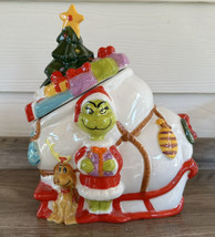 Dr Suess GRINCH Who Stole Christmas Cookie Jar Canister w/ Max Tree Sleigh New! - £55.93 GBP