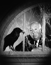 Alfred Hitchcock 16x20 Poster posing with crow bird in window The Birds - $19.99