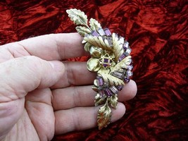 (b-flo-13) Purple stones flower Victorian repro BRASS pin pendant love flowers - £24.65 GBP
