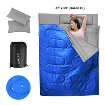 Double 2 Person Sleeping Bag Waterproof 2 Pillows Camping Queen Size XL Blue  - £53.65 GBP