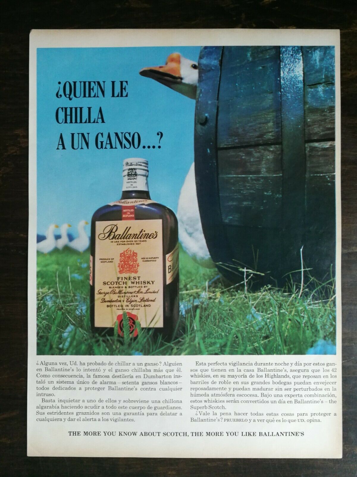 Primary image for Vintage 1965 Ballantines Scotch Whiskey Spanish Full Page Original Ad 721