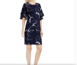 Vince Camuto Fresco Petals Tiered Ruffle Sleeve Shift Dress Night Sky Size 16 W - £21.39 GBP