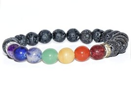 Unisex Adult Natural Lava Beads Stones Stylish Buddha with 7 Chakra - £11.89 GBP