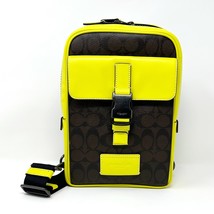 Coach Track Pack In Colorblock Signature Canvas Mahogany Bright Yellow CL432 - £309.54 GBP