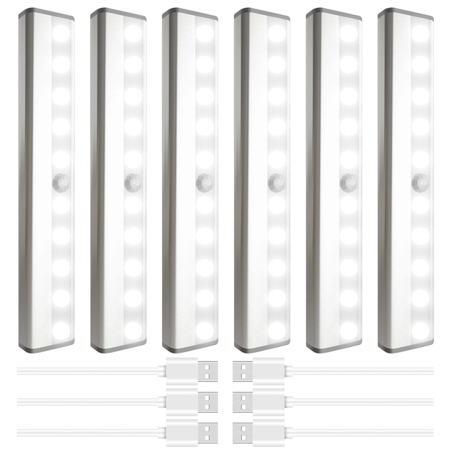 Led Motion Sensor Closet Lights 6 Pack, Wireless Under Cabinet Lighting Recharge