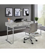 Tigress Writing Desk, White Printed Faux Marble Top &amp; Chrome Finish - €242,34 EUR