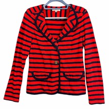 CAbi Blazer Women&#39;s Medium M Red Navy Striped Cotton Knit Button Front Jacket - £9.10 GBP