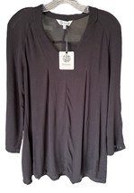Bobeau Women&#39;s V-neck Long Sleeve Top in Black - 100% Rayon See Through Size XS - £15.49 GBP