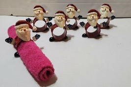 Christmas Napkin Rings Metal Standing Santa Claus 6 Lot Polka Dot Textured 3D - £16.22 GBP