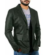 Leather Lambskin Formal Party New Men&#39;s Blazer Green Two-Button Handmade... - $2,386.81 MXN+