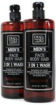 2 Dead Sea Collection 33.8 Oz Men&#39;s Sandalwood Oil Face Body Hair 3 In 1 Wash - £26.06 GBP