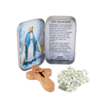 Blessed Mother of Mercy Mary Prayer Shrine Tin with Wooden Cross &amp; Pearl Rosary - £13.56 GBP