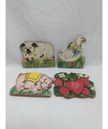 Vintage Wooden Handmade Magnets Pig Strawberries Duck Sheep Diane Vovent... - $21.78
