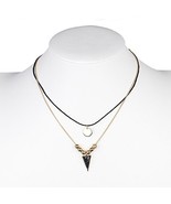 Black Faux Leather Gold Tone Choker Necklace &amp; Faux Marble Pendant - $26.99