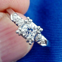 Earth mined Diamond Deco Engagement Ring Vintage Design Platinum Solitaire - £1,196.27 GBP