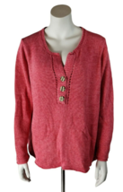 Eddie Bauer Pink Knit Long Sleeve Button Front Pullover Sweater XL Outdoor - £13.28 GBP