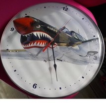 Round Clock Vintage Aircraft Shark Face Print c31 Wall Decor Home Office... - $24.75