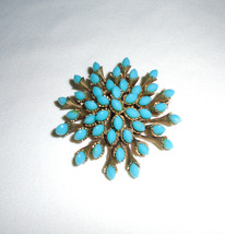 Joseph Mazer Jomaz Brushed Gold Tone and Turquoise Glass Brooch Unsigned... - £96.75 GBP