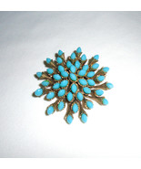 Joseph Mazer Jomaz Brushed Gold Tone and Turquoise Glass Brooch Unsigned... - £98.06 GBP