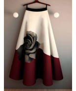 Vintage Contrast Color Floral A-line Big Swing Summer Skirts - $47.95