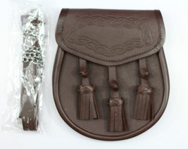 Brown Leather Sporran 3 Tassels With Chain Belt - $1,137.27 MXN