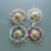 Lot of 4 Decorated Mini Straw Hats W/Lace,Ribbon,Faux pearls-Easter/Spring - £13.15 GBP