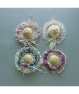 Lot of 4 Decorated Mini Straw Hats W/Lace,Ribbon,Faux pearls-Easter/Spring - $16.50