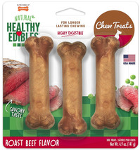 [Pack of 3] Nylabone Natural Healthy Edibles Chew Dog Treats Roast Beef ... - £27.97 GBP