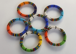 African Beaded Bracelets, Colorful Bangles, Set of 6 Beaded Bracelets  - £48.61 GBP