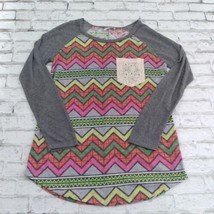 Flamingo Urban Top Womens Medium Gray Neon Striped Long Sleeve Lace Pocket - £14.34 GBP