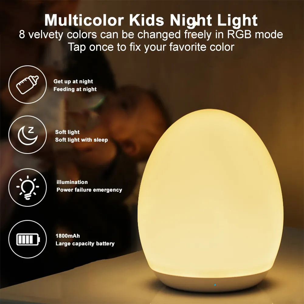 LED Night Lights USB Rechargeable Egg Shape RGB Pat Light Baby Feeding Sleeping - £23.12 GBP+