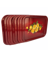 Metal Serving Lap TV Trays Red With Yellow Roses Mid Century Vintage Lot... - $49.37