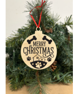 Merry Christmas Engraved Wooden Christmas ornament, Snowball shape Holid... - $9.49