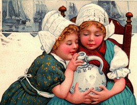 Vtg Postcard 1910s Dutch Girl Children With Milk Jug Pitcher Embossed - £11.42 GBP