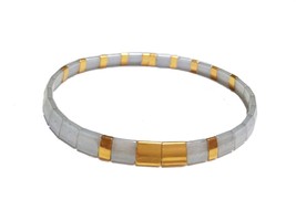 Tila miyuki flat bracelet gold plated grey,stack stretch woman bracelet,stackabl - £16.44 GBP