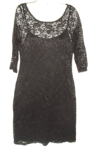 Vintage 90s Black Lace Stretchy Dress Sam &amp; Max Small Rocker Glam Goth LBD - £23.35 GBP