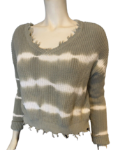 Jessica Simpson Sage Green and White Striped V Neck Cropped LS Sweater Sz L - €9,76 EUR