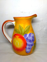 Hand Painted Juice/Tea Pitcher! 7&quot; Ceramic/Porcelain - Floral/Fruit Pattern - $19.57