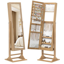Freestanding Lockable Jewelry Armoire with Full-Length Mirror and 6 LED Lights-N - £104.71 GBP