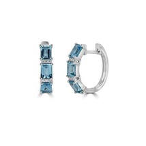 5x4mm Octagon Lab-Created Aquamarine &amp; Diamond Huggies Earrings 14K Gold... - £52.30 GBP