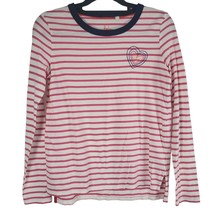 Boden Long Sleeve Top 2 Womens White Pink Striped Crew Neck Pullover Heart Love - £15.45 GBP