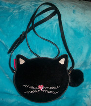 LILY BLOOM Black Cat Meow Cross Body Bag - Velvet - Whiskers - £15.50 GBP