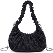 Trina Crossbody Chain Strap Ruched Handle Black Crystal Covered - $54.45