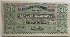 Feb 1 1914 El Estado de Chichuahua 50 Centavos Series U Banknote, CIR - £7.86 GBP